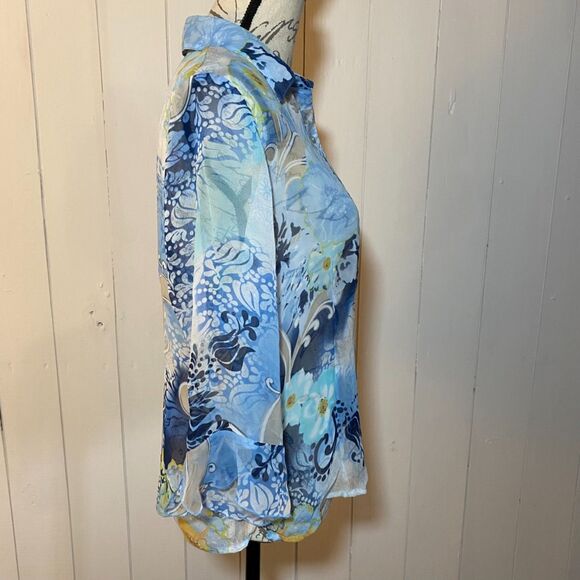 Nicola Sheer Floral Blue 3/4 Sleeves Top (Size Medium) - Picture 3 of 6